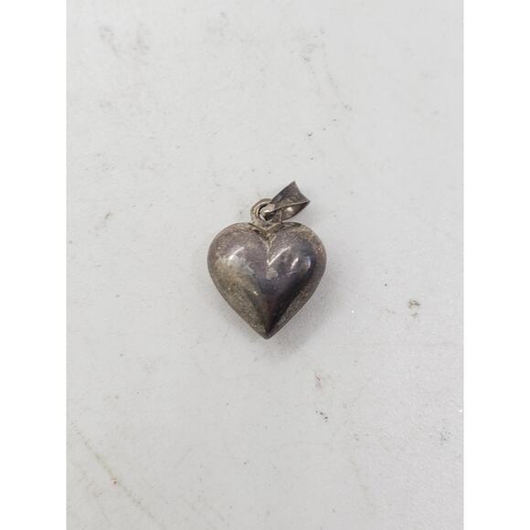 Vintage Large Sterling Silver 925 Big Puffy Heart Pendant Charm Patina - Picture 7 of 7